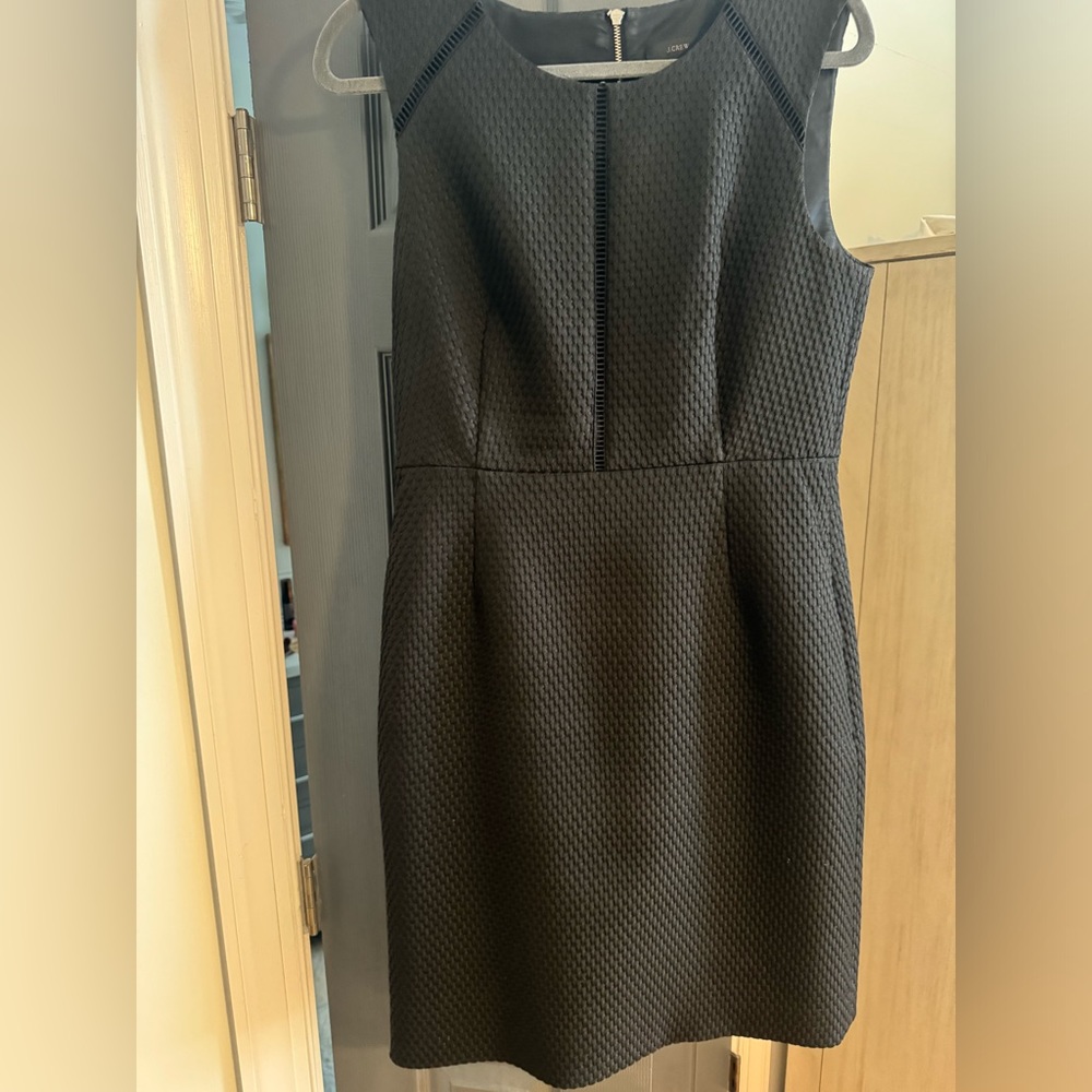 JCrew Black textured dress. Sleeveless and knee length